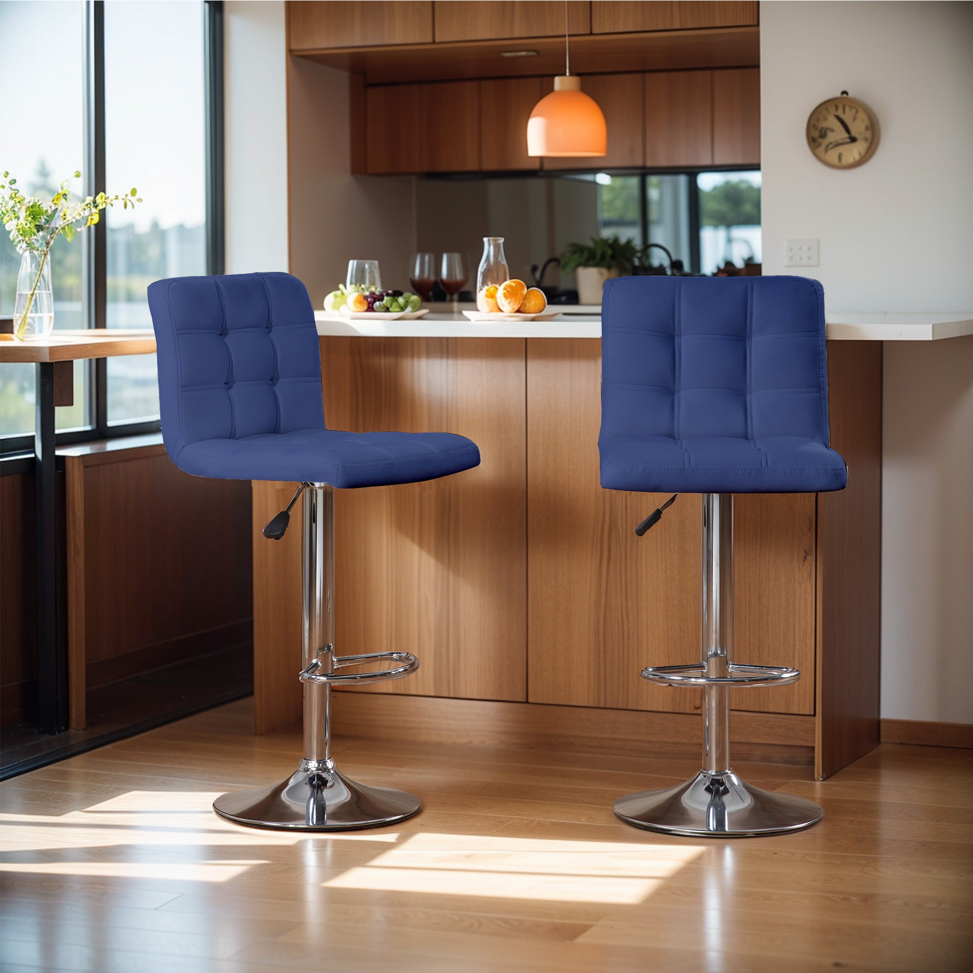Bar Stools 1 Set Of 2, Counter Height Bar Stools, Square Cushion Bar Stools With Back, Footstool, Cafe, Blue, 2 Pieces_voghion.com
